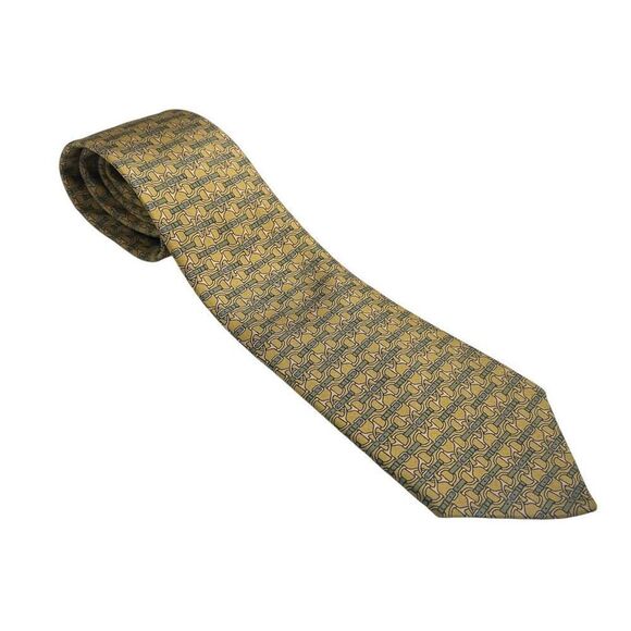 Hermes Paris Men's Yellow Gray Links Chains Pointed French Silk Tie - Picture 5 of 7